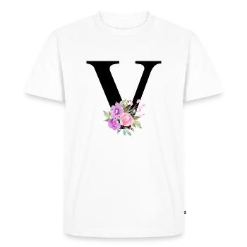 Lettre v floral violet - T-shirt Premium bio Homme - blanc - Devant - Nico (187cm)