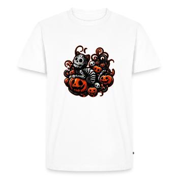 Spooky Cat and Pumpkins - Men's Premium Organic T-Shirt - white - Front - Nico (187cm)