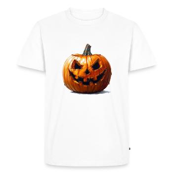 Carved pumpkin grimaces is a Halloween decoration - Men's Premium Organic T-Shirt - white - Front - Nico (187cm)