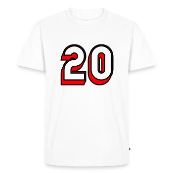 20 ANS,20e ANNIVERSAIRE,ANNIVERSAIRE 20 ANS,20 - T-shirt Premium bio Homme - blanc - Devant - Nico (187cm)