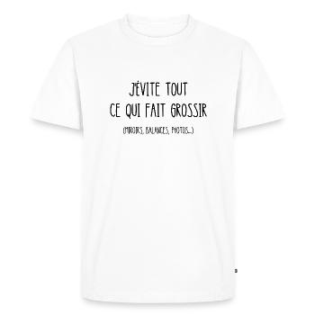 j'évite tout ce qui fait grossir - T-shirt Premium bio Homme - blanc - Devant - Nico (187cm)