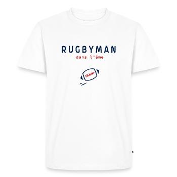 Rugbyman | Le Cadeau Rugby - T-shirt Premium bio Homme - blanc - Devant - Nico (187cm)