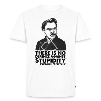 Friedrich Nietzsche Tshirt Stupidity Defence - Men's Premium Organic T-Shirt - white - Front - Nico (187cm)