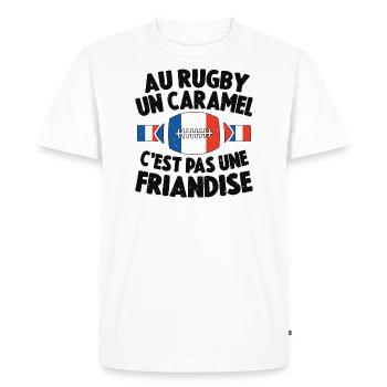 Au Rugby Un Caramel C'est Pas Une Friandise - T-shirt Premium bio Homme - blanc - Devant - Nico (187cm)