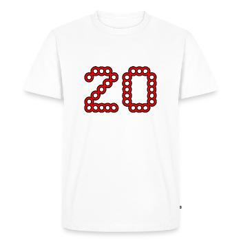 20. 20 ANS. 20e ANNIVERSAIRE. ANNIVERSAIRE 20 ANS. - T-shirt Premium bio Homme - blanc - Devant - Nico (187cm)
