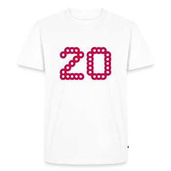 20. 20 ANS. 20e ANNIVERSAIRE. ANNIVERSAIRE 20 ANS. - T-shirt Premium bio Homme - blanc - Devant - Nico (187cm)