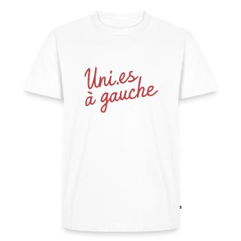 Uni.es à gauche - T-shirt Premium bio Homme - blanc - Devant - Nico (187cm)