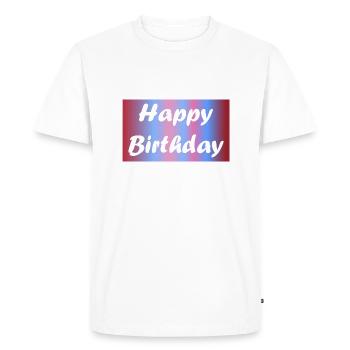 HAPPY BIRTHDAY. JOYEUX ANNIVERSAIRE. ANNIVERSAIRE. - T-shirt Premium bio Homme - blanc - Devant - Nico (187cm)
