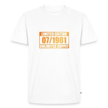 44e anniversaire Édition limitée - ꝏ Approvisionnement 07/1981 - T-shirt Premium bio Homme - blanc - Devant - Nico (187cm)