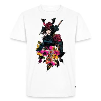Geisha japonaise chrysanthème Guerrier samouraï 109 - T-shirt Premium bio Homme - blanc - Devant - Nico (187cm)