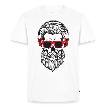 Crâne humain écoutant de La musique sur un Casque - T-shirt Premium bio Homme - blanc - Devant - Nico (187cm)