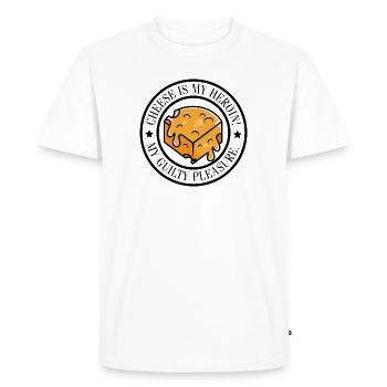 LE FROMAGE, C’EST MON HÉROÏNE ! – MON PÉCHÉ MIGNON - T-shirt Premium bio Homme - blanc - Devant - Nico (187cm)