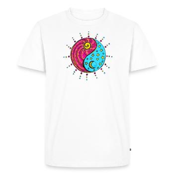 Yin Yang, soleil, lune, étoiles, symbole chinois - T-shirt Premium bio Homme - blanc - Devant - Nico (187cm)