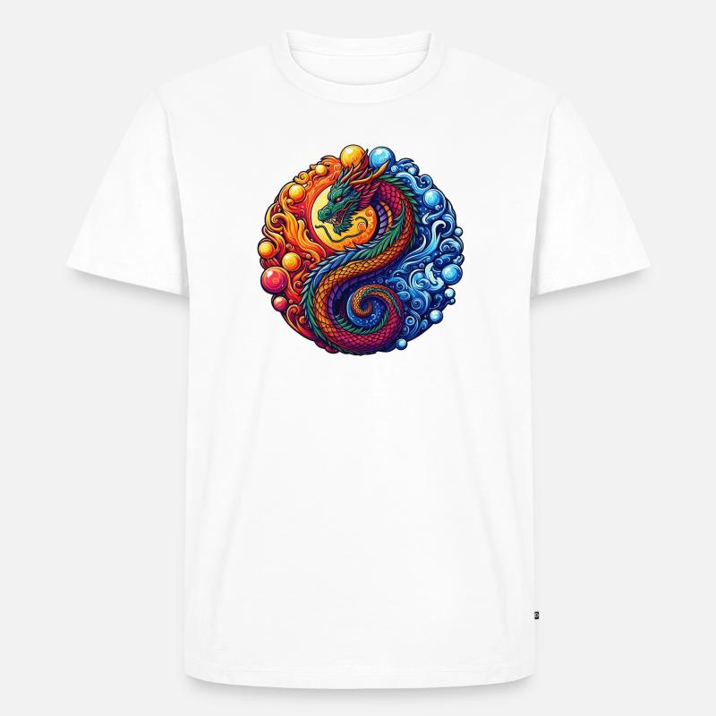Lebendiger Yin-Yang-Drache - Männer Premium Bio T-Shirt - Weiß