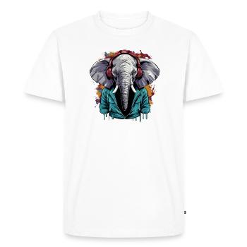 Éléphant écoutant de la musique casque - T-shirt Premium bio Homme - blanc - Devant - Nico (187cm)