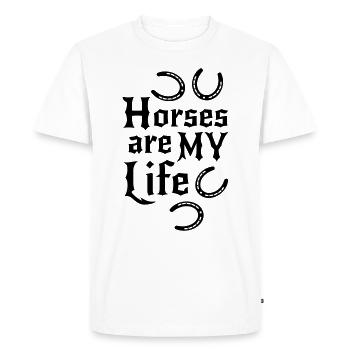 Cheval Chevaux Énonciations Cheval Cavalier Horseshoe Riding - T-shirt Premium bio Homme - blanc - Devant - Nico (187cm)