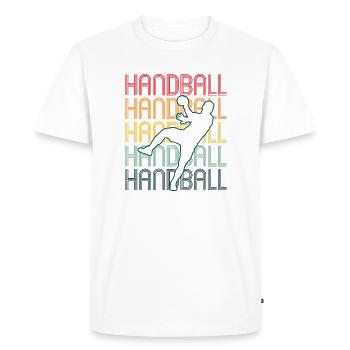 Retro handball player sport themed print - Men's Premium Organic T-Shirt - white - Front - Nico (187cm)