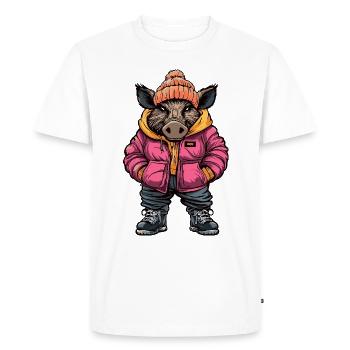 Sanglier Drôle Cochon d’Hiver - T-shirt Premium bio Homme - blanc - Devant - Nico (187cm)