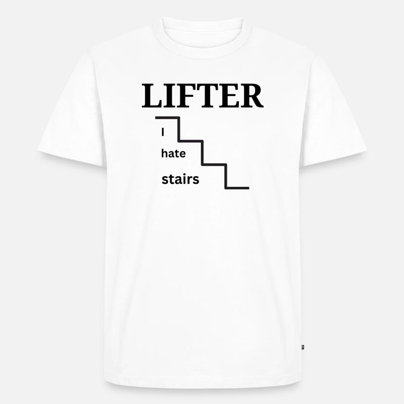 LIFTER - Ich hasse Schritte - Männer Premium Bio T-Shirt - Weiß