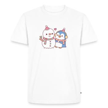 Cute Penguin Building A Snowman - Men's Premium Organic T-Shirt - white - Front - Nico (187cm)