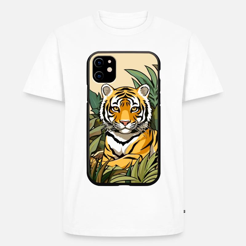 Tiger Dschungel Farbexplosion - Männer Premium Bio T-Shirt - Weiß