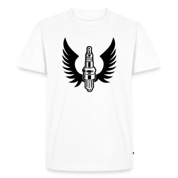 Bougie d'allumage avec moteur d'ailes mécanicien de sport automobile - T-shirt Premium bio Homme - blanc - Devant - Nico (187cm)