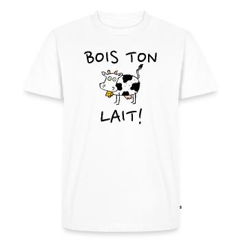 Bois ton lait. Humour pour enfant et bébé - T-shirt Premium bio Homme - blanc - Devant - Nico (187cm)
