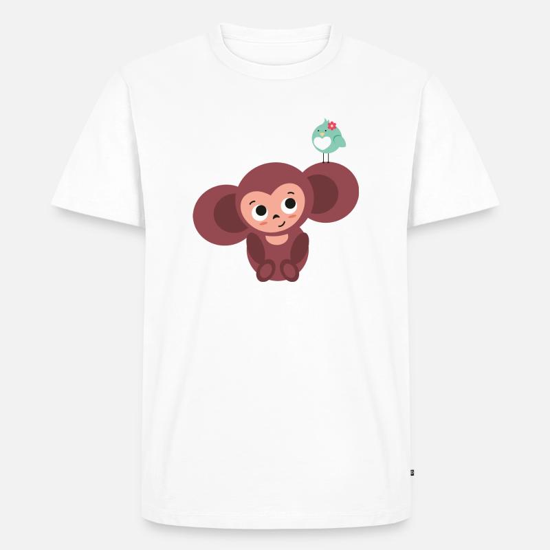 kleiner Affe mit Vogel - Männer Premium Bio T-Shirt - Weiß