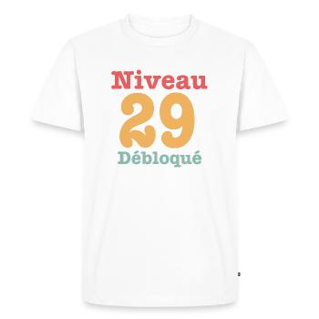 niveau 29 débloqué 29 ans anniversaire - T-shirt Premium bio Homme - blanc - Devant - Nico (187cm)