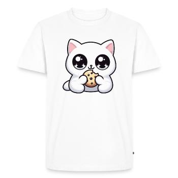 Cute kawaii cat with cookie Cute gifts - Men's Premium Organic T-Shirt - white - Front - Nico (187cm)
