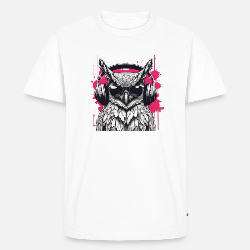 Eule mit Kopfhörer - Männer Premium Bio T-Shirt - Weiß