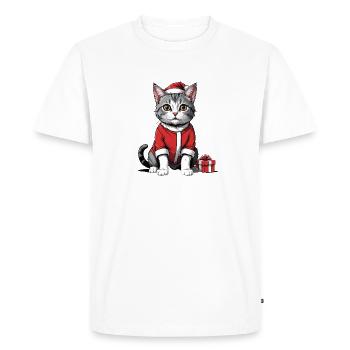 Christmas Cat Santa Claus Cat Cat Gift - Men's Premium Organic T-Shirt - white - Front - Nico (187cm)