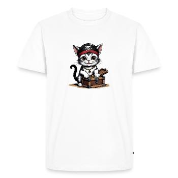 Pirate Cat Funny Kids Shirt Gift Pirate - Men's Premium Organic T-Shirt - white - Front - Nico (187cm)