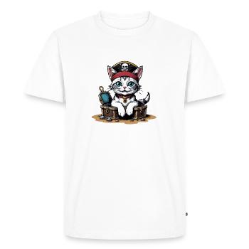 Pirate Cat Funny Kids Shirt Gift Pirate - Men's Premium Organic T-Shirt - white - Front - Nico (187cm)