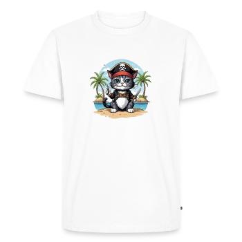 Pirate Cat Funny Kids Shirt Gift Pirate - Men's Premium Organic T-Shirt - white - Front - Nico (187cm)