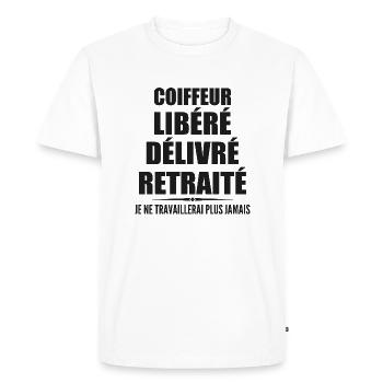 Coiffeur célèbre sa retraite avec humour cadeau - T-shirt Premium bio Homme - blanc - Devant - Nico (187cm)