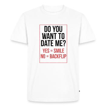 Veux-tu venir avec moi? Dire drôle - T-shirt Premium bio Homme - blanc - Devant - Nico (187cm)