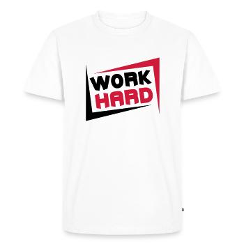 Work Hard - Men's Premium Organic T-Shirt - white - Front - Nico (187cm)