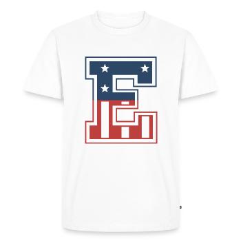 Letter E USA - Men's Premium Organic T-Shirt - white - Front - Nico (187cm)