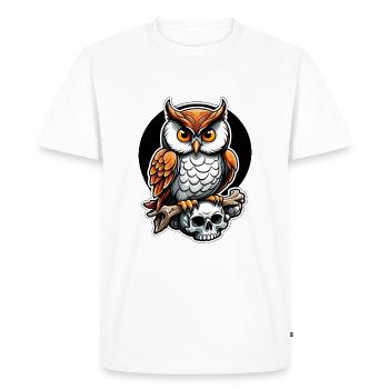 Owl sitting on Skull - Men's Premium Organic T-Shirt - white - Front - Nico (187cm)