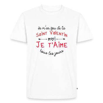 Je m'en fou de la Saint Valentin, cadeau,humour. - T-shirt Premium bio Homme - blanc - Devant - Nico (187cm)
