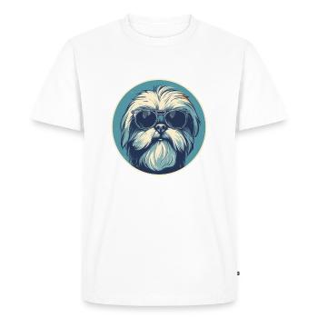 Shih Tzu avec lunettes de soleil, chien lion, Pékinois - T-shirt Premium bio Homme - blanc - Devant - Nico (187cm)