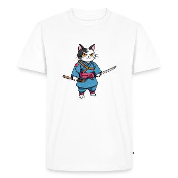 Chat samouraï #43 - T-shirt Premium bio Homme - blanc - Devant - Nico (187cm)