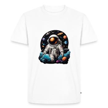Astronaute sur la route dans l’espace avec des planètes - T-shirt Premium bio Homme - blanc - Devant - Nico (187cm)