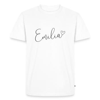 Emilia Name Prénom Fille - T-shirt Premium bio Homme - blanc - Devant - Nico (187cm)