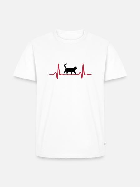 Herzschlag und Katze - Männer Premium Bio T-Shirt - Weiß