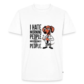 Premier teckel au café avec tasse à café - T-shirt Premium bio Homme - blanc - Devant - Nico (187cm)