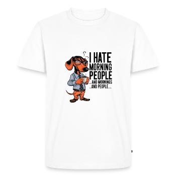 Premier teckel au café avec tasse à café - T-shirt Premium bio Homme - blanc - Devant - Nico (187cm)
