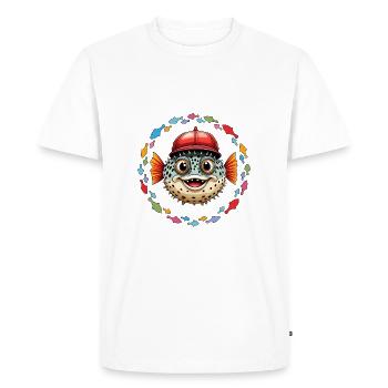 Poisson-globe avec casquette de baseball rouge et poisson coloré - T-shirt Premium bio Homme - blanc - Devant - Nico (187cm)