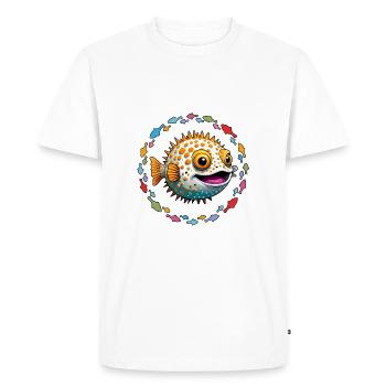 Poisson-globe dans le cercle coloré de poissons - T-shirt Premium bio Homme - blanc - Devant - Nico (187cm)